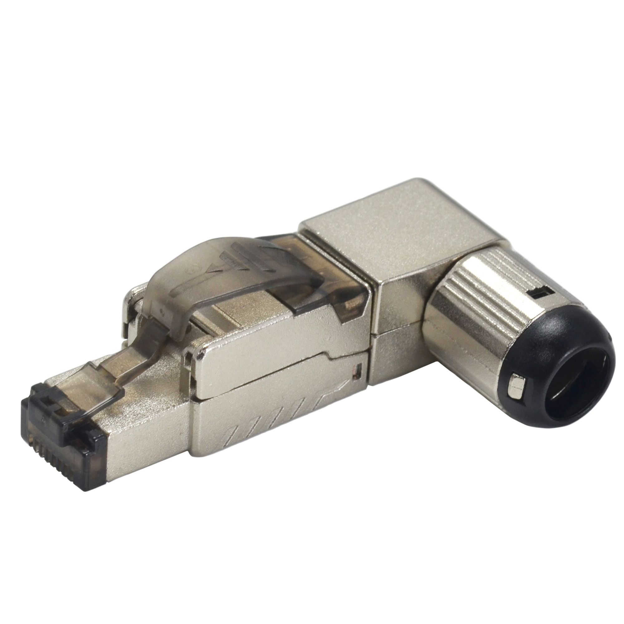 Cat 6A Angled Die-Cast Field Termination Plug w/Cable Gland
